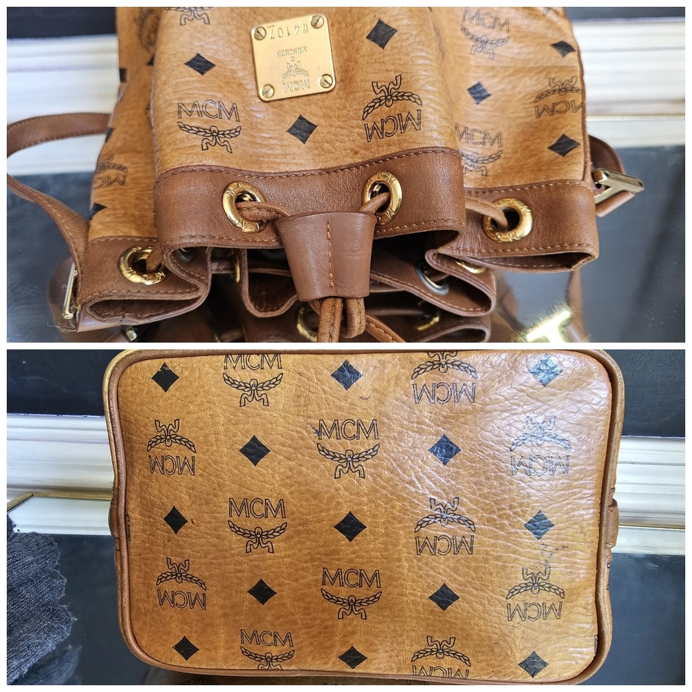 MCM Cognac Visetos Coated Canvas Heritage Drawstring Bag - Picture 11 of 13